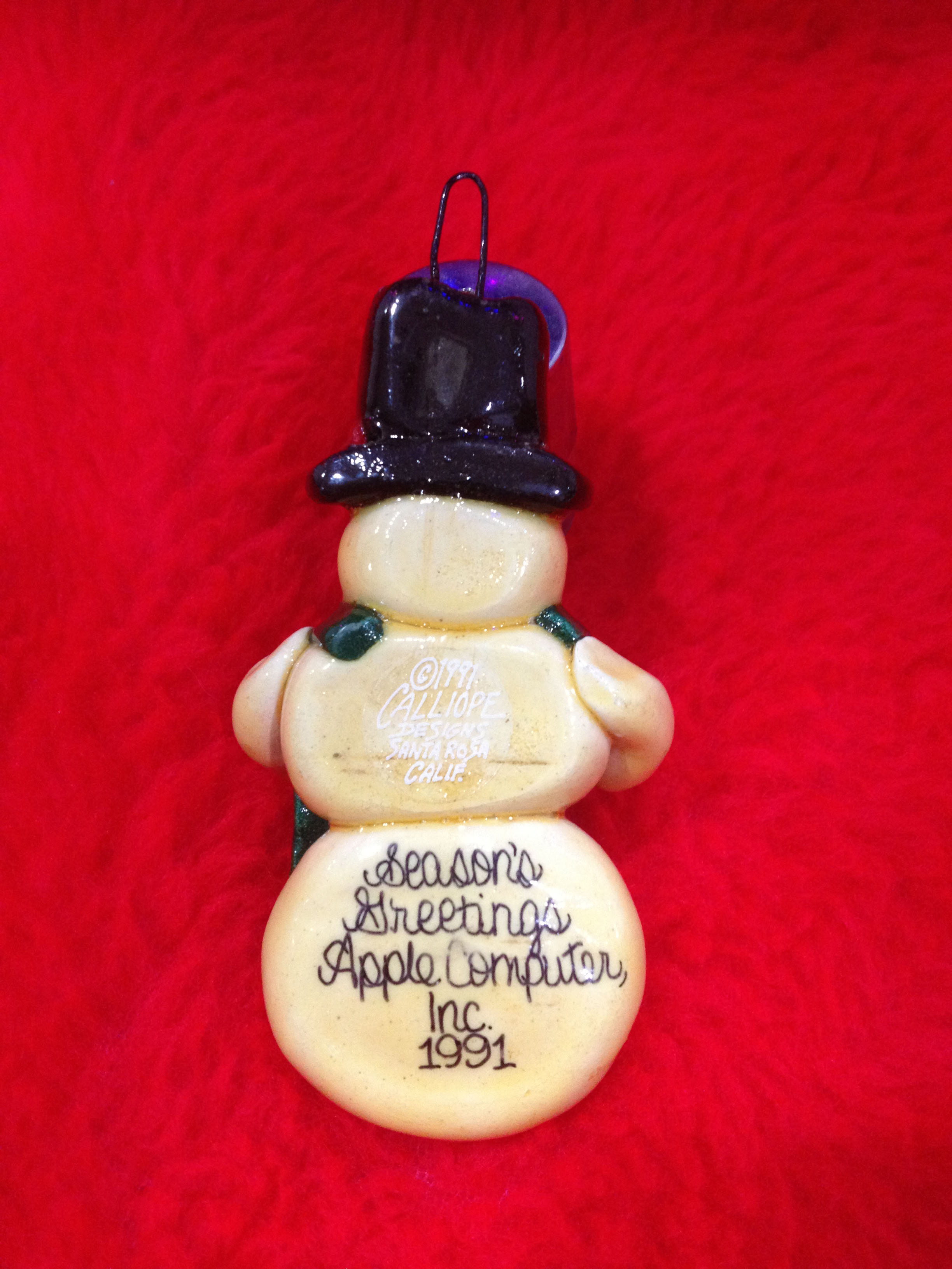 Apple Computer Snowman Ornament (back) Circa 1991